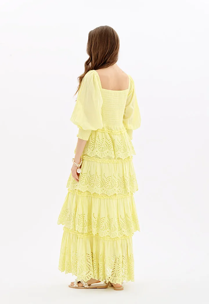 Embroidered Maxi Multi Tiered Dress