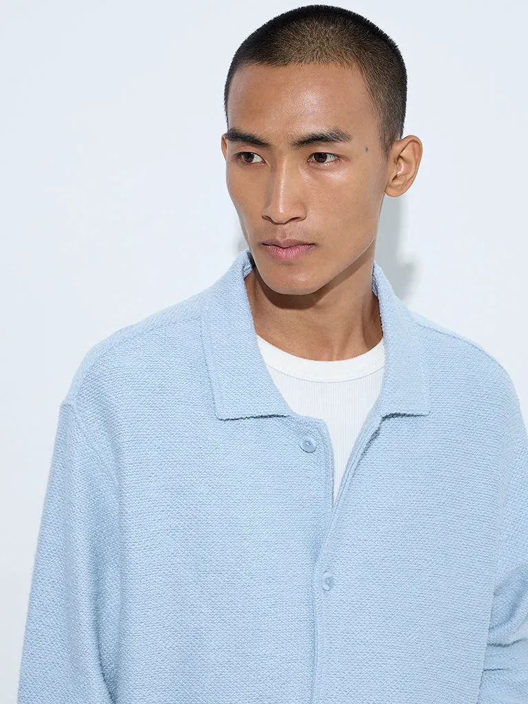 ETA Light Blue Knit-Textured Relaxed-Fit Cotton Jacket