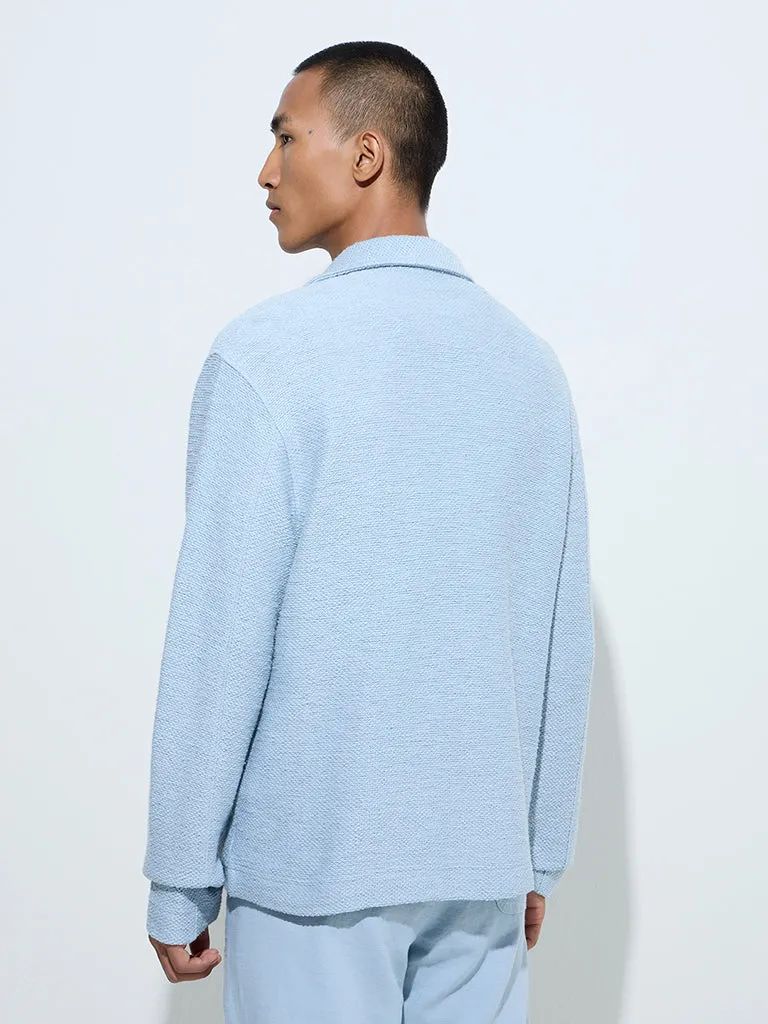 ETA Light Blue Knit-Textured Relaxed-Fit Cotton Jacket