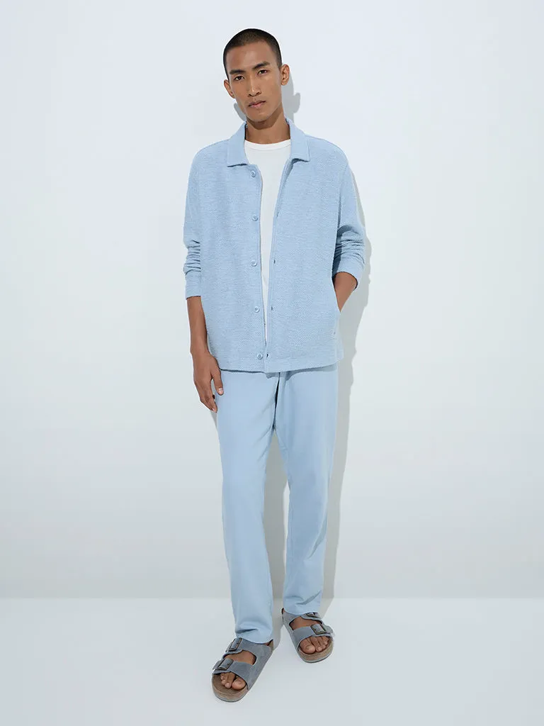 ETA Light Blue Knit-Textured Relaxed-Fit Cotton Jacket