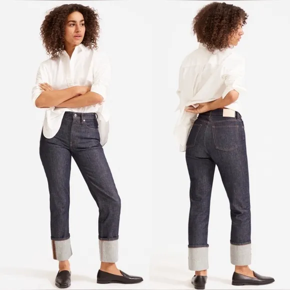 Everlane The High Rise Straight Jean 26 Regular Dark Rinse Cuff‎ NWT