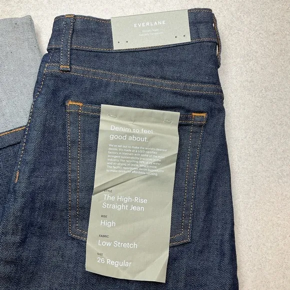 Everlane The High Rise Straight Jean 26 Regular Dark Rinse Cuff‎ NWT