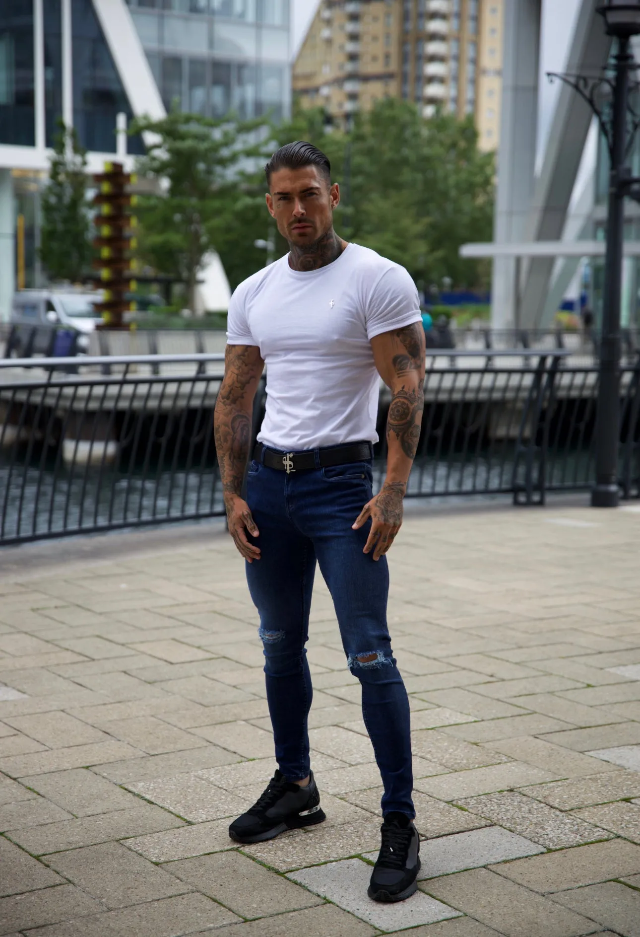 Father Sons Ultra Stretch Navy Slim Jeans with Knee Rips - FSJEAN004