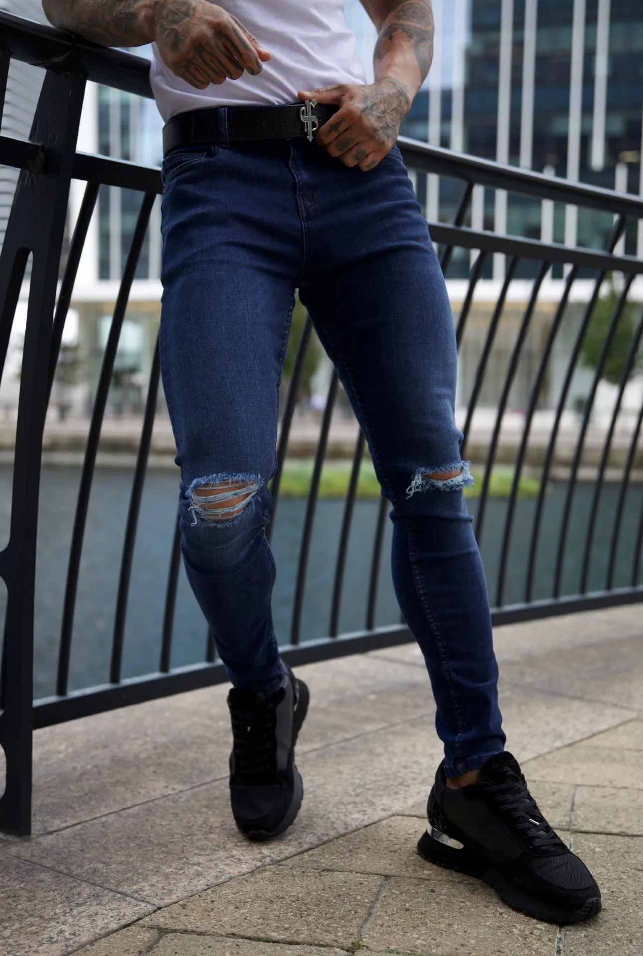 Father Sons Ultra Stretch Navy Slim Jeans with Knee Rips - FSJEAN004