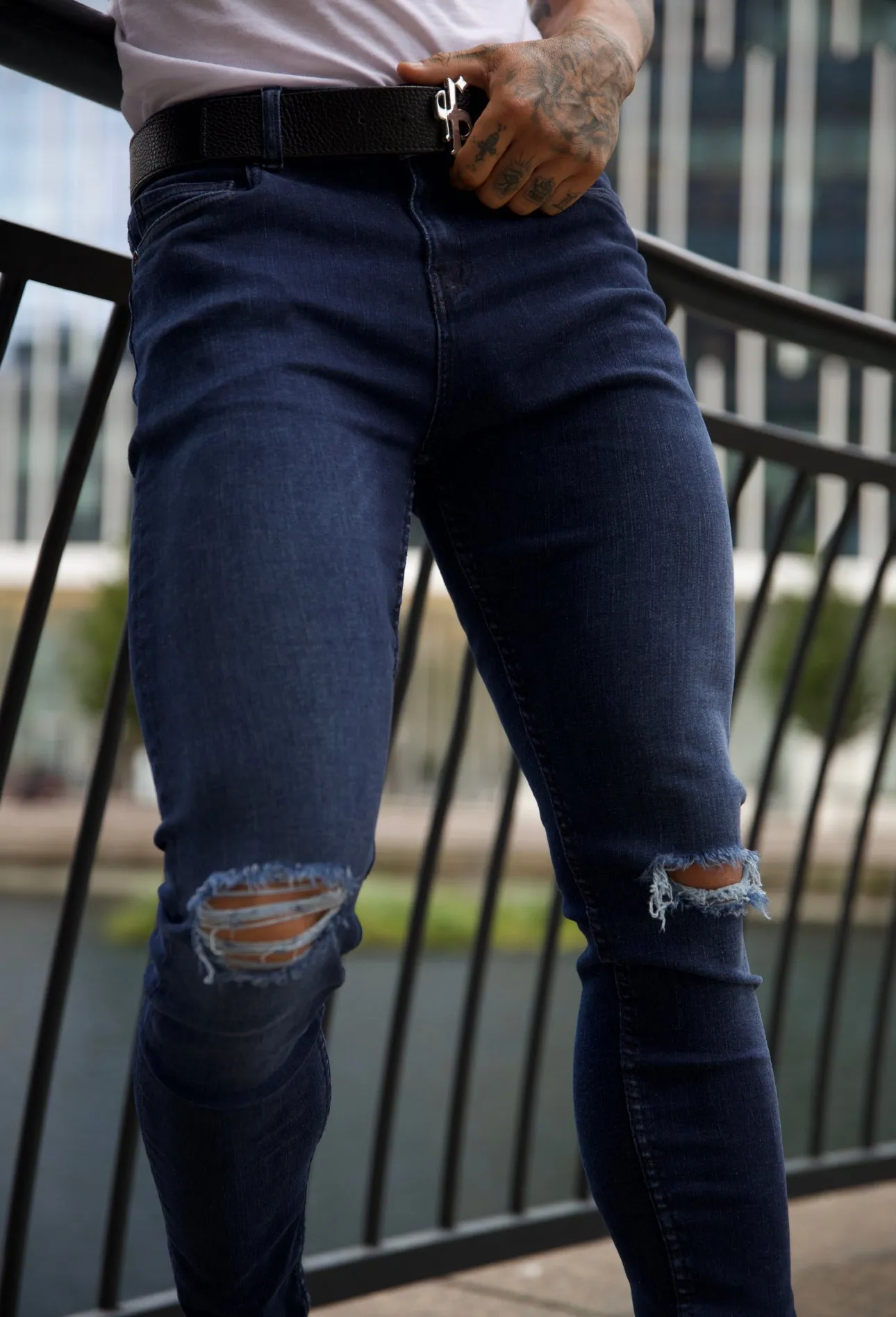 Father Sons Ultra Stretch Navy Slim Jeans with Knee Rips - FSJEAN004