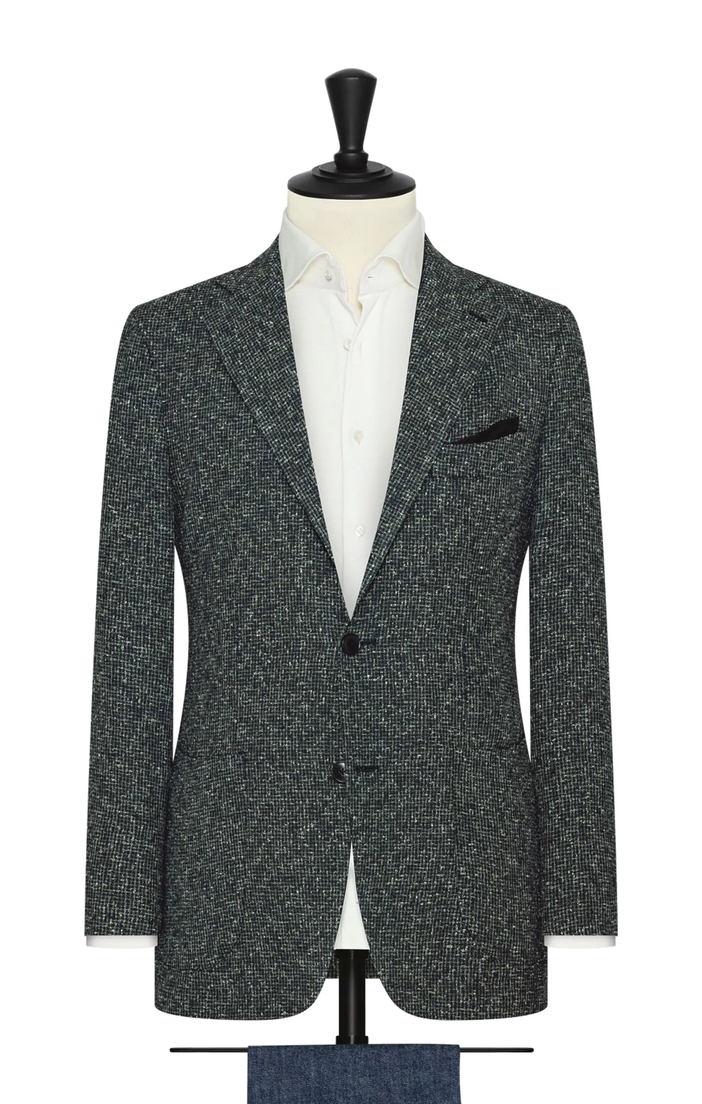 Ferla Green & Navy Blue Linen Blend with Slubs