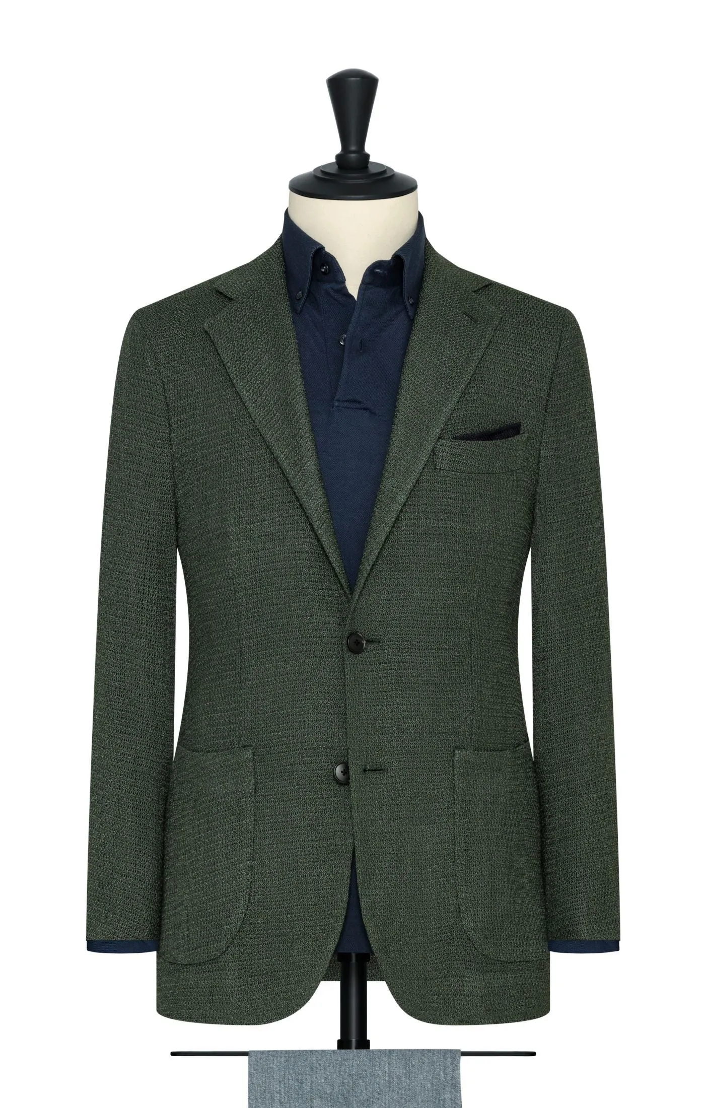 Ferla Juniper Green Wool & Silk Blend Giro Inglese