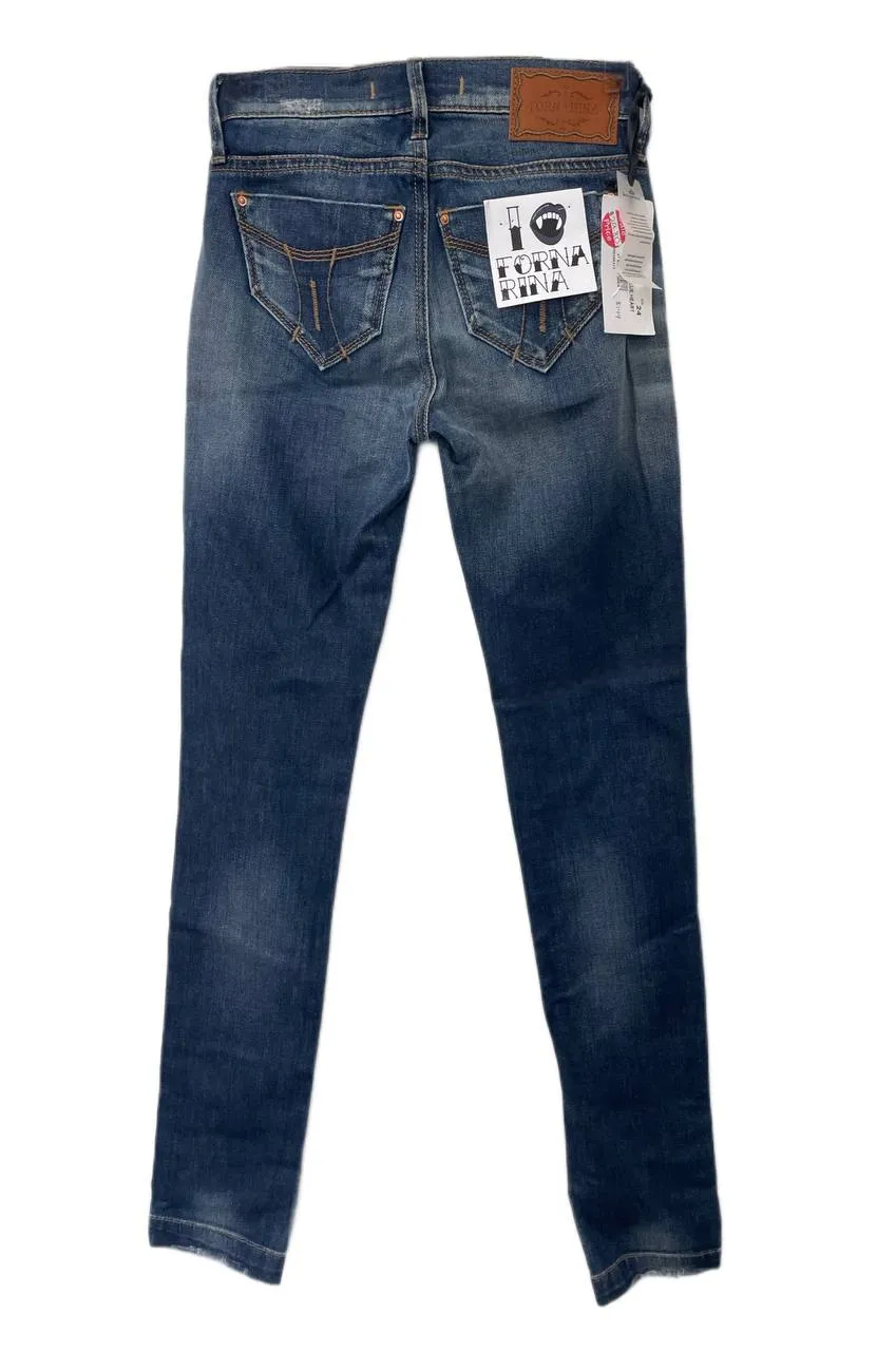FORNARINA Women's Deep Blue Heart Frida Slim Fit Jeans Size 24 NWT