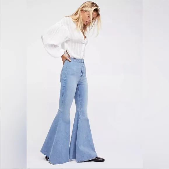 Free People Just Float On Flare Jeans Size 26 Blue Denim Festival Rodeo Western