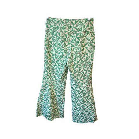 FREE PEOPLE We The Free Youthquake Printed Crop Flare Jeans EUC Sz 30 Green