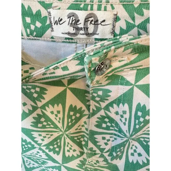 FREE PEOPLE We The Free Youthquake Printed Crop Flare Jeans EUC Sz 30 Green