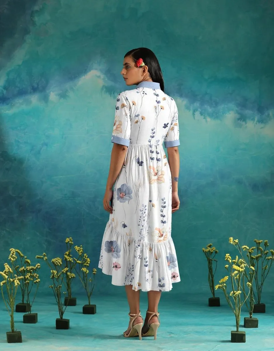 Fresh 3/4 Sleeve Collared Maxi Dress