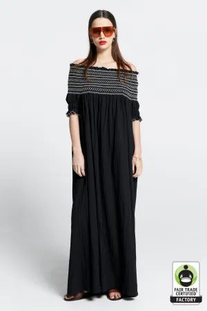 Gaia Smocked Dress Black/Off-White