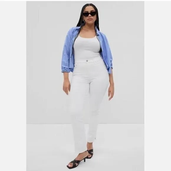 GAP High Rise Y2K Split Hem Vintage Slim Plus Size 18/34 White Jeans MSRP $80