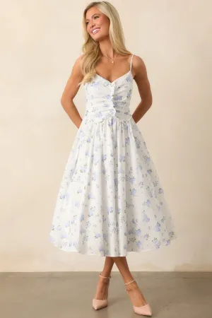 Garden Treasures Light Blue Floral Cotton Midi Dress