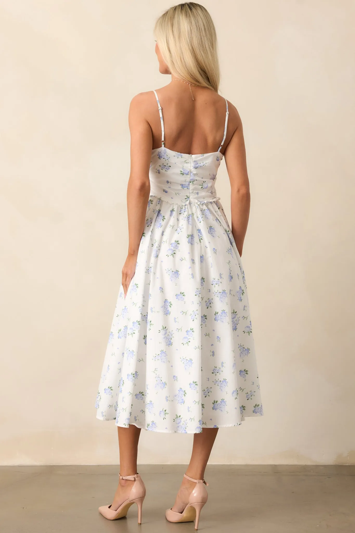 Garden Treasures Light Blue Floral Cotton Midi Dress