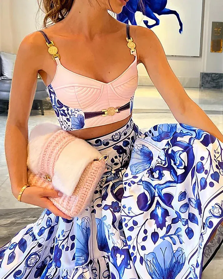 Gianna – Fresh Blue Floral Women’s Two-Piece Set
