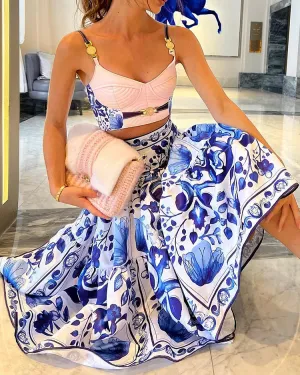 Gianna – Fresh Blue Floral Women’s Two-Piece Set