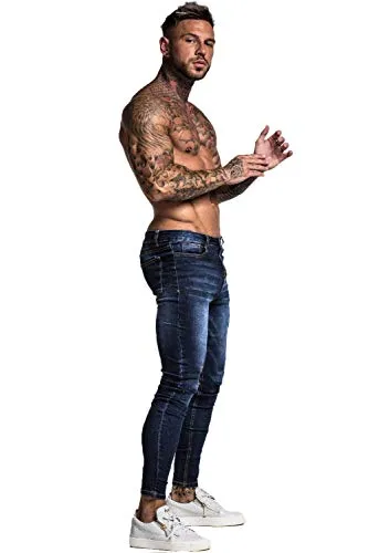 GINGTTO Skinny Jeans for Men Slim FIt Stretch Elastic Waist Mens Pant High Rise 32x30 Dark Blue