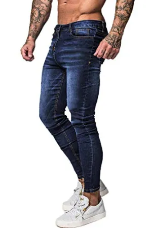 GINGTTO Skinny Jeans for Men Slim FIt Stretch Elastic Waist Mens Pant High Rise 32x30 Dark Blue