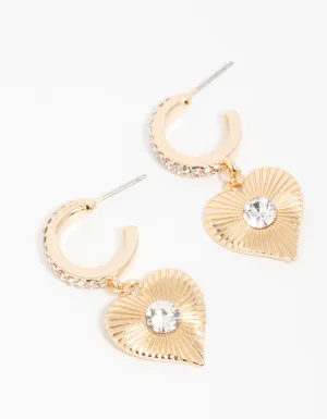 Gold Diamante Heart Hoop Earrings