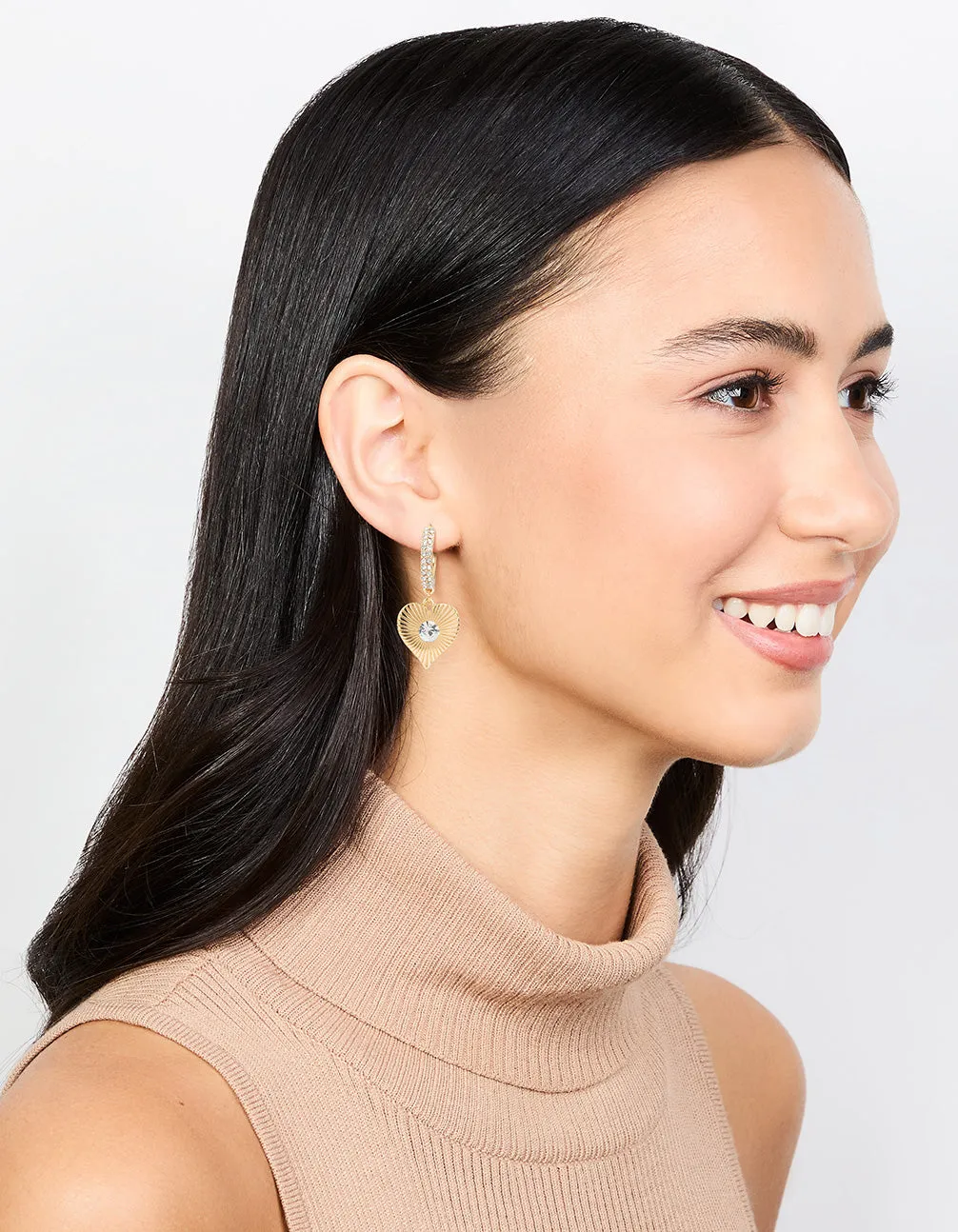 Gold Diamante Heart Hoop Earrings