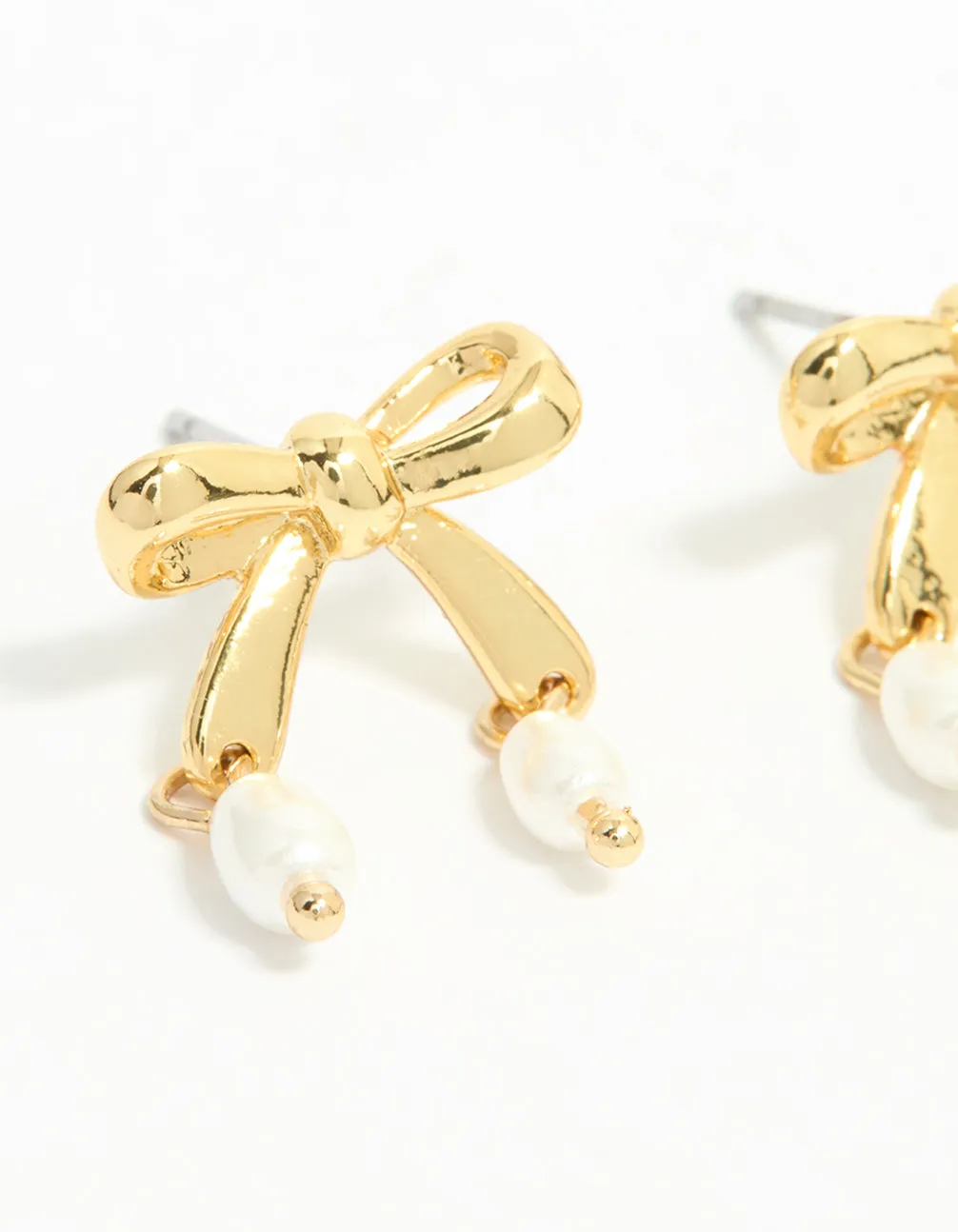 Gold Plated Pearl Bow Stud Earrings