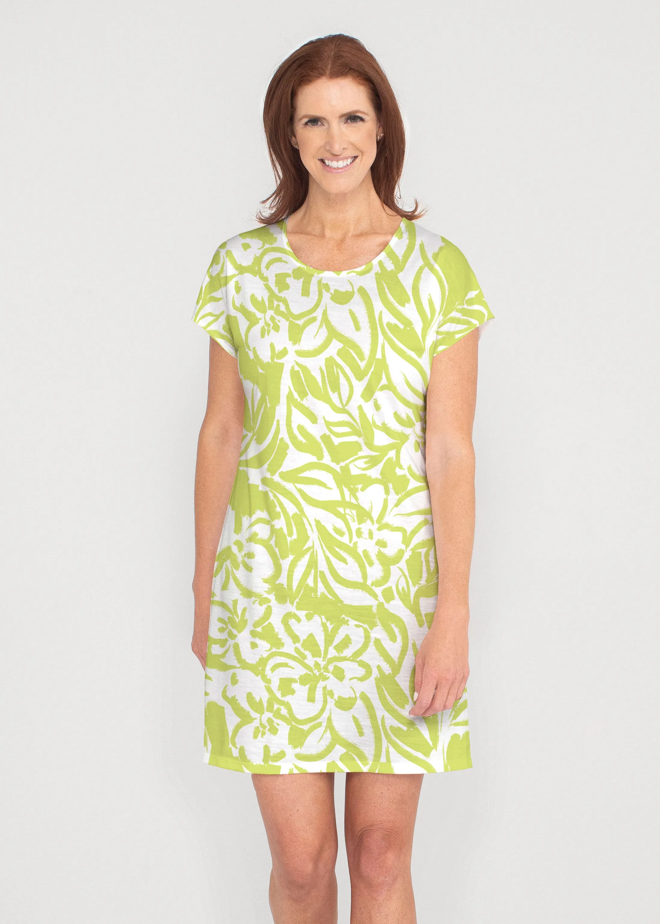 Greek Breeze Lime (8165) ~ French Terry Short Sleeve Crew Dress