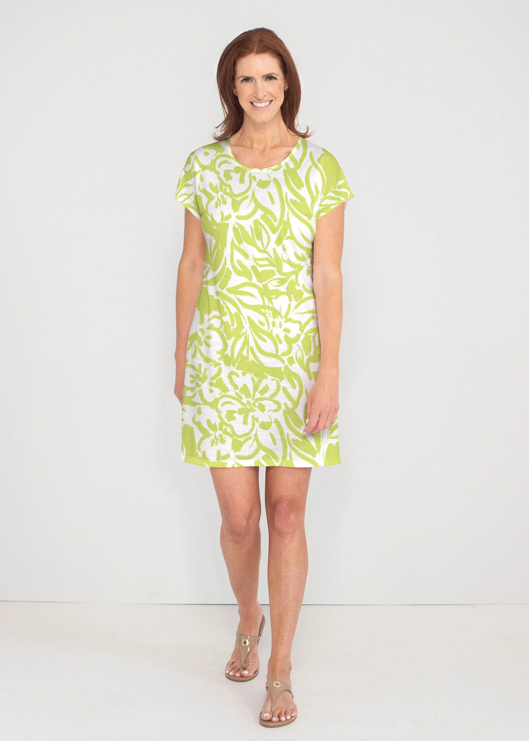 Greek Breeze Lime (8165) ~ French Terry Short Sleeve Crew Dress