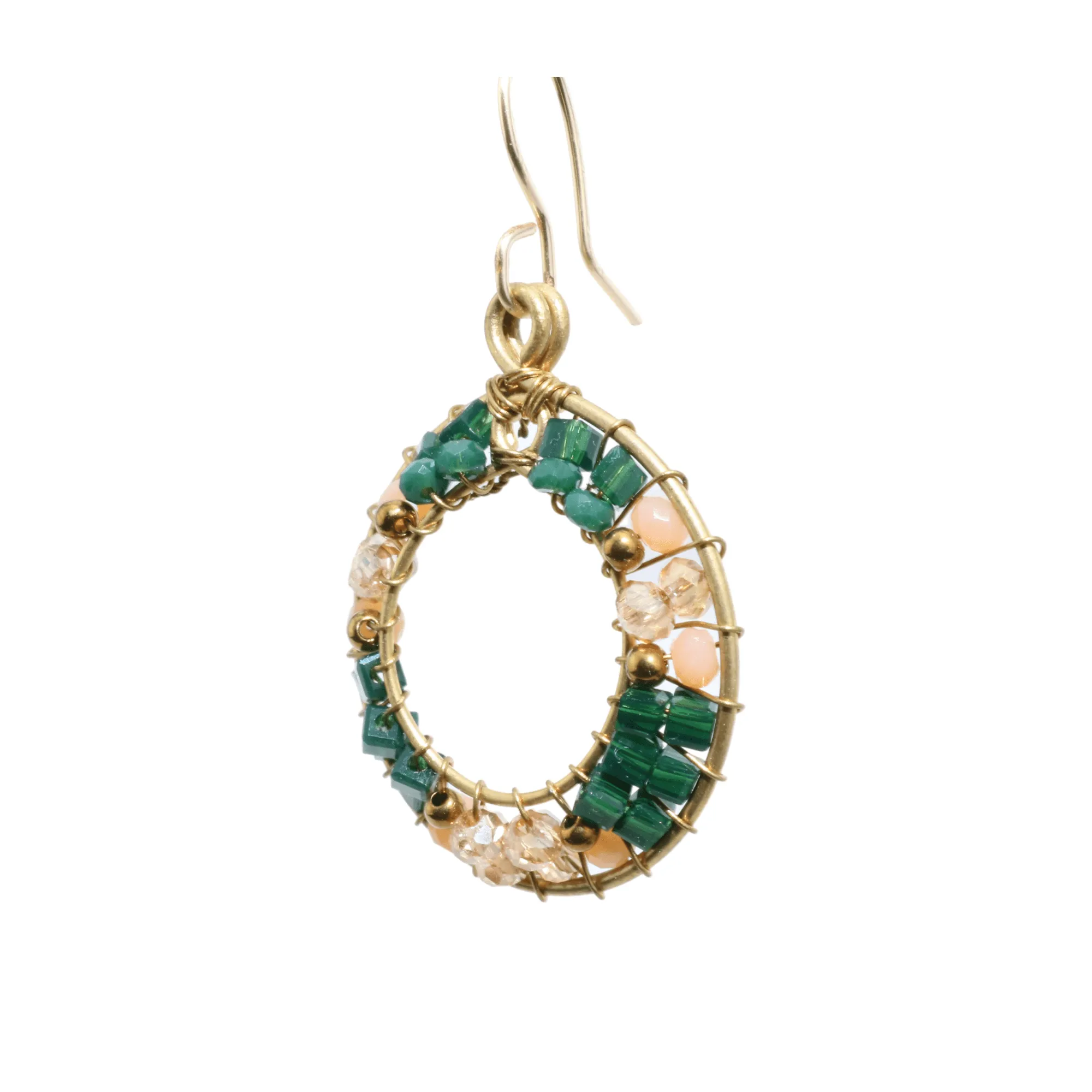 Green and Gold Delica Beaded Earrings
