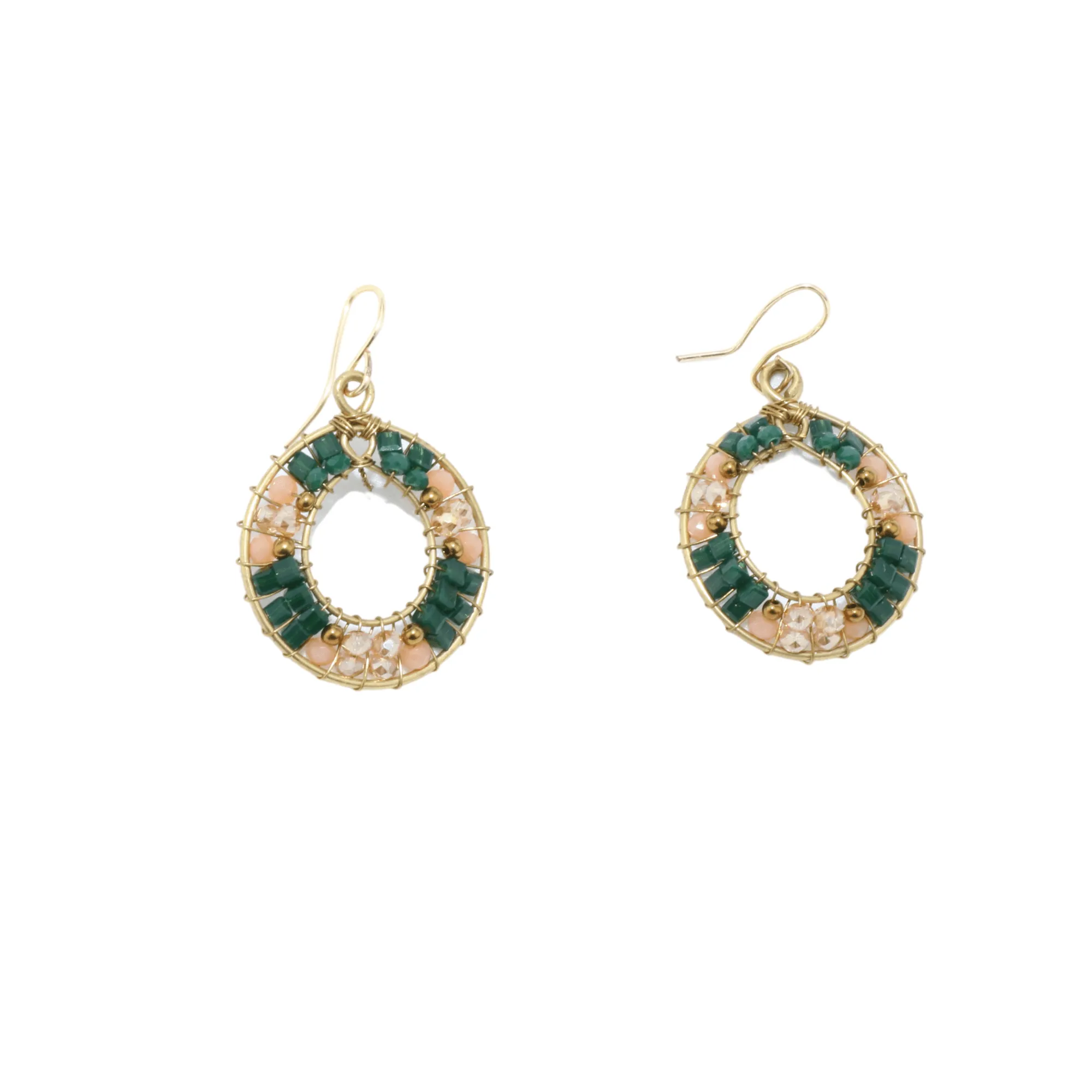 Green and Gold Delica Beaded Earrings