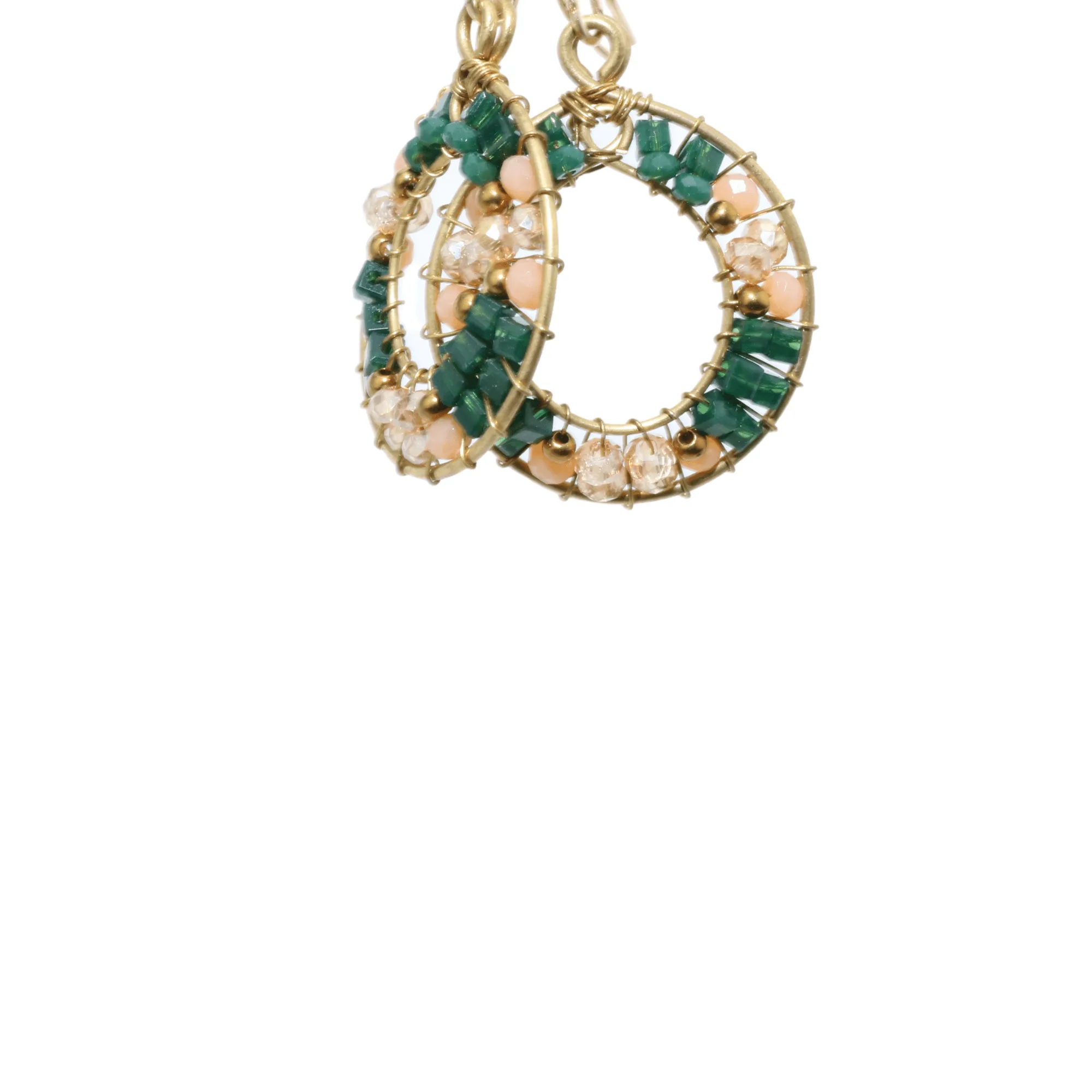 Green and Gold Delica Beaded Earrings