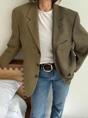 Green and plaid light but textured contrasted blazer