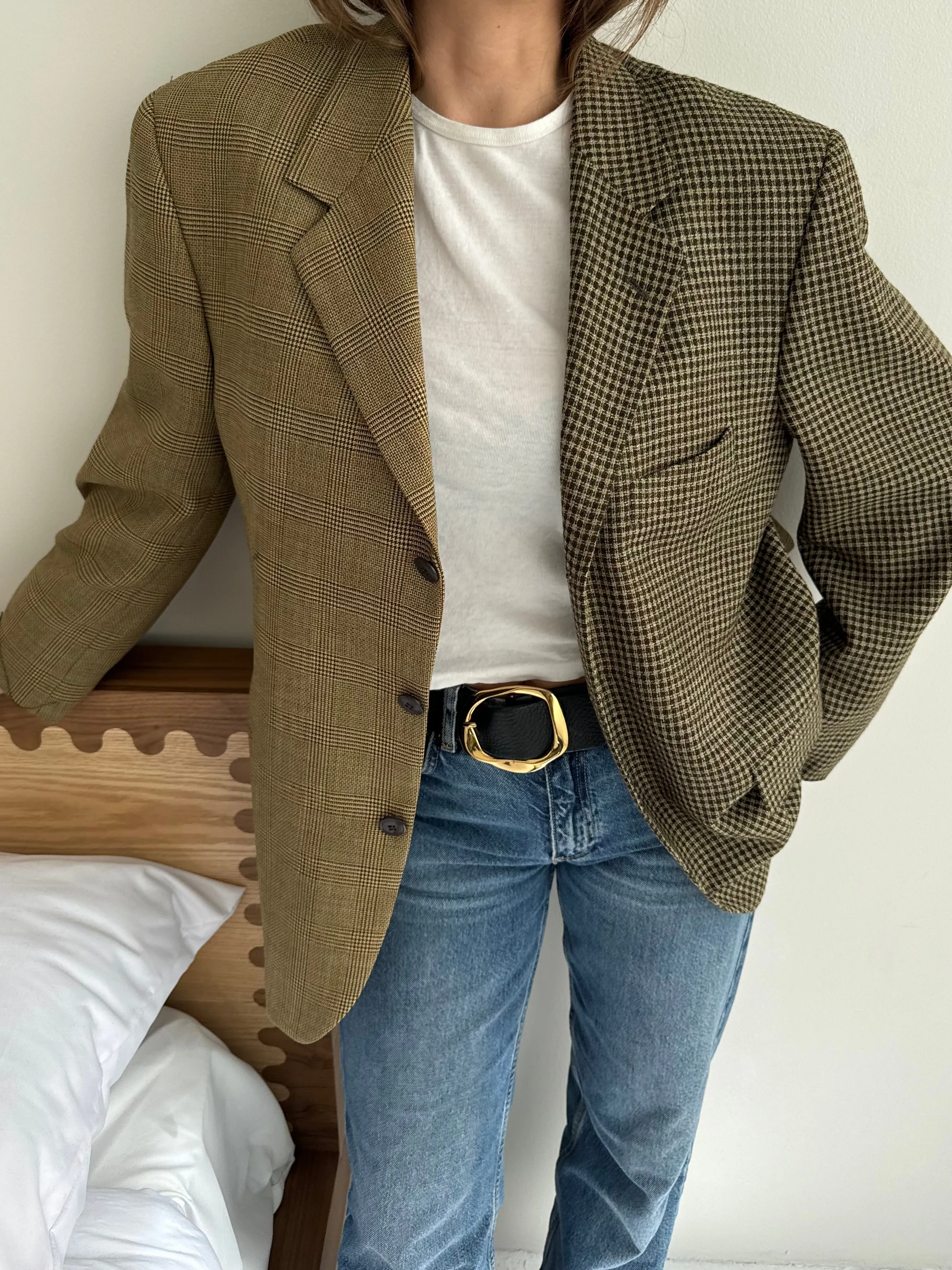 Green and plaid light but textured contrasted blazer