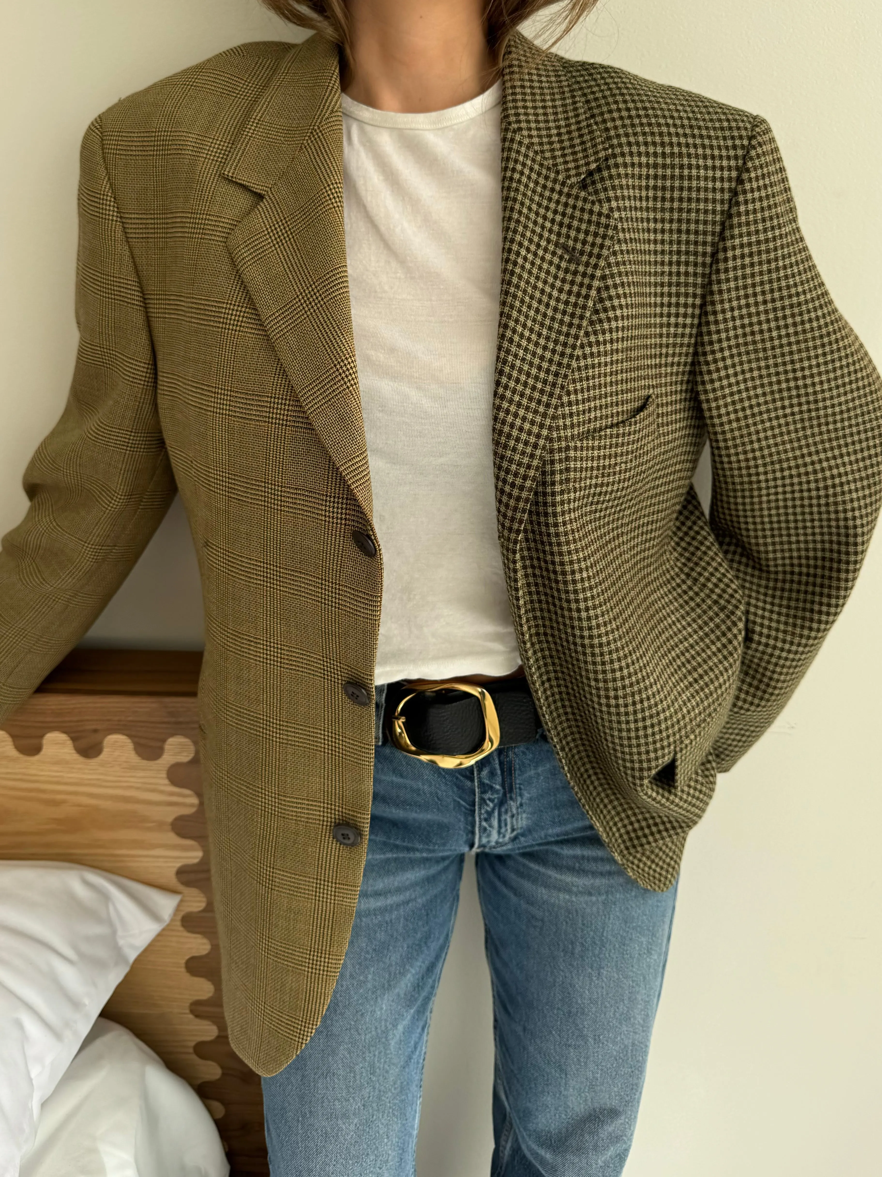 Green and plaid light but textured contrasted blazer