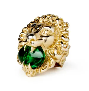 Gucci Lion Head Ring with Green Swarovski Crystal in Gold