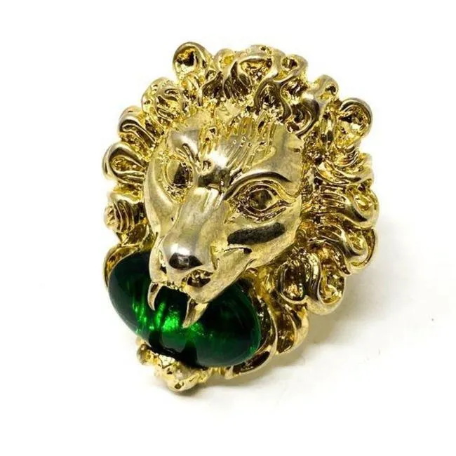 Gucci Lion Head Ring with Green Swarovski Crystal in Gold