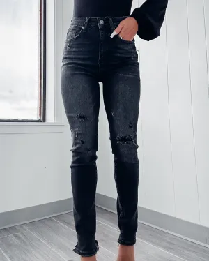 Harmony High Rise Vintage Washed Skinny Jeans - Black