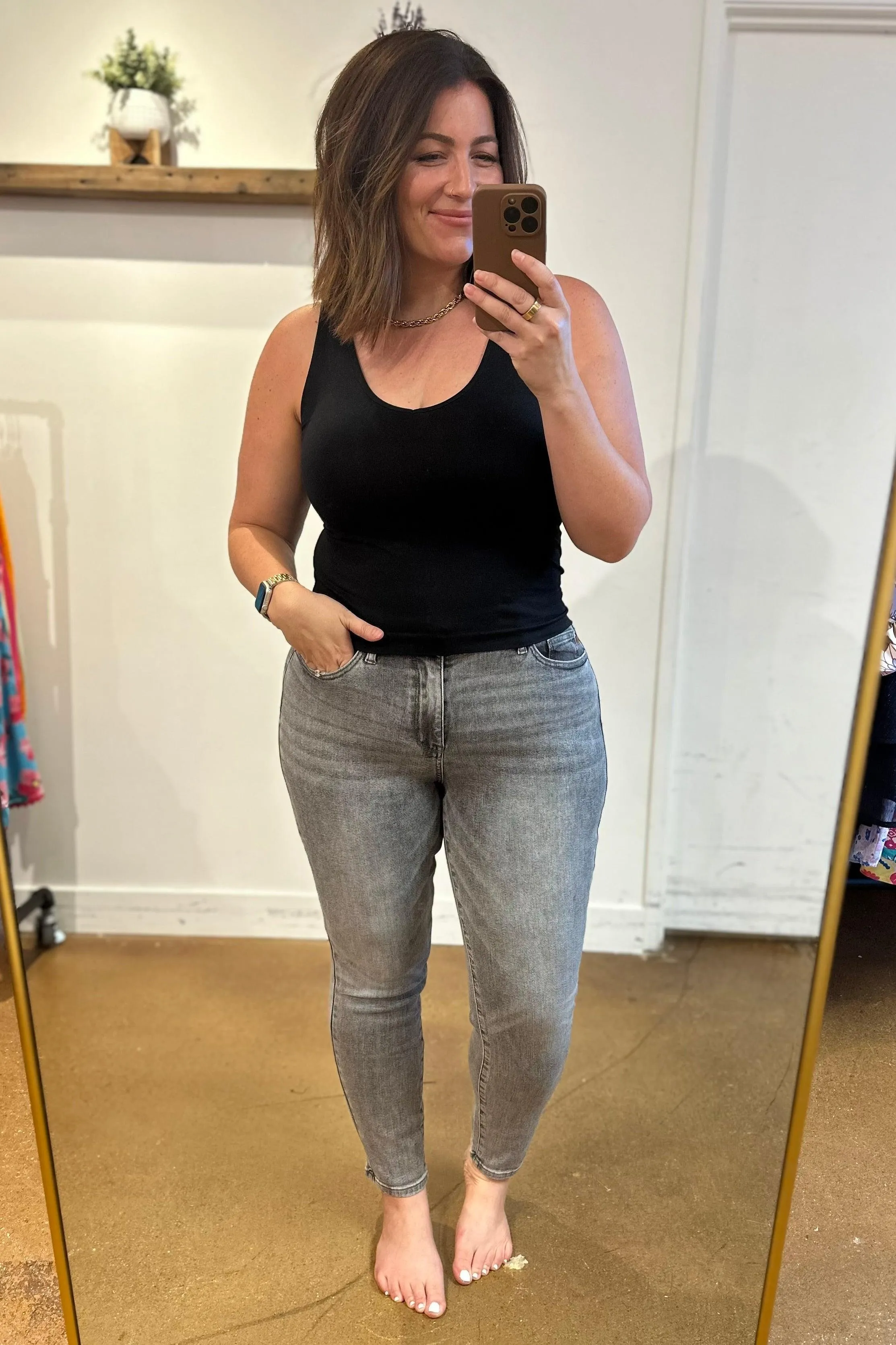 Hazel Blues® |  Charlotte High Rise Stone Wash Slim Jeans in Gray