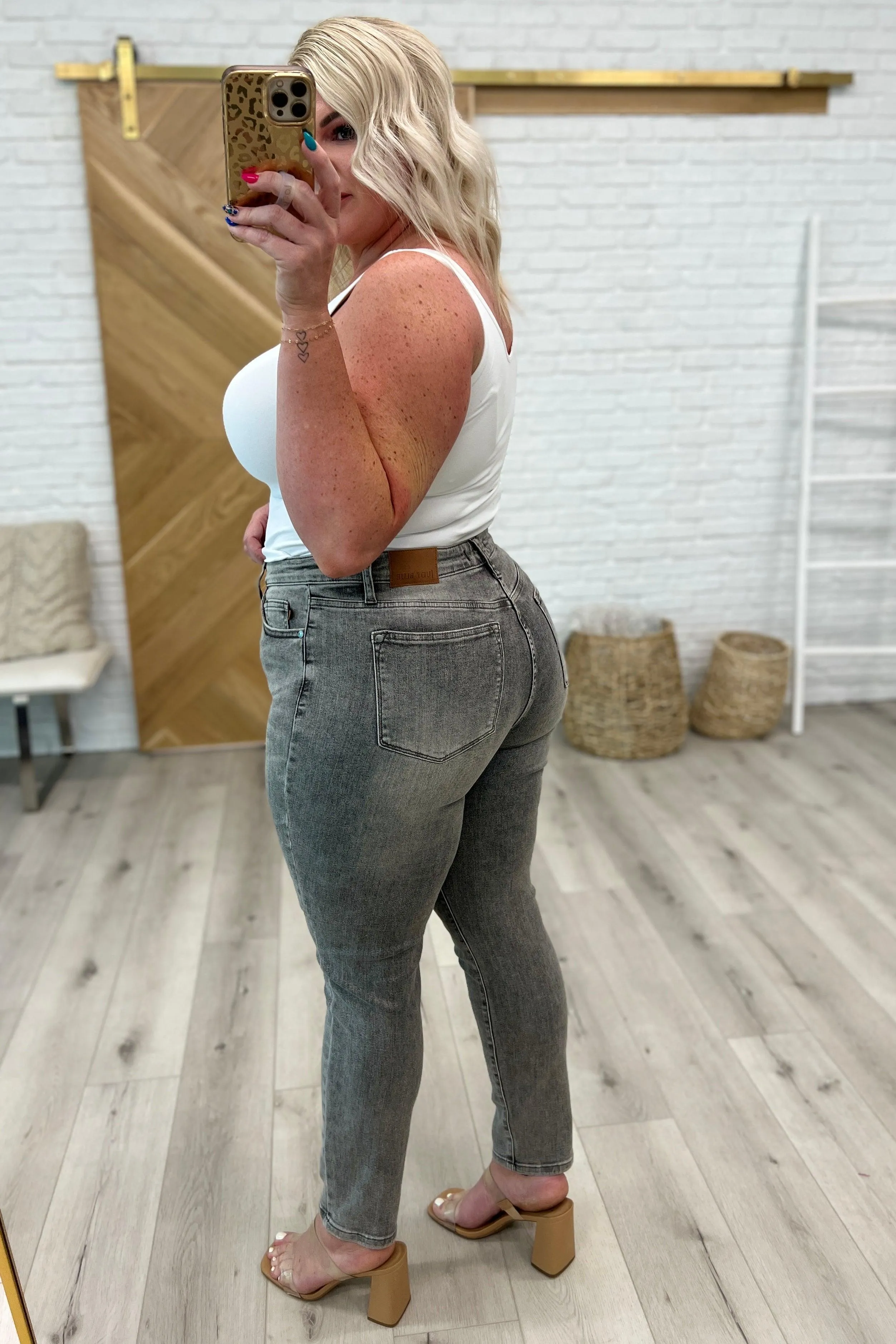 Hazel Blues® |  Charlotte High Rise Stone Wash Slim Jeans in Gray