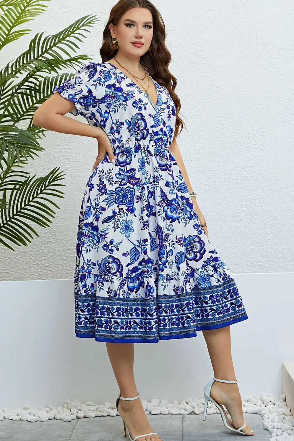 Hazel Blues® |  Floral Flounce Sleeve Surplice Dress