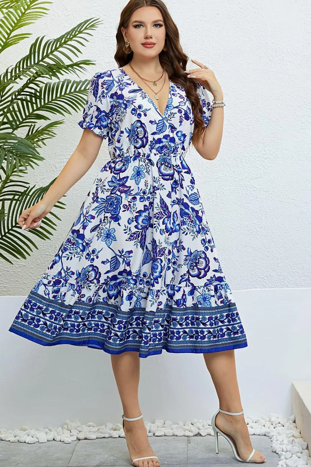 Hazel Blues® |  Floral Flounce Sleeve Surplice Dress