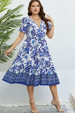 Hazel Blues® |  Floral Flounce Sleeve Surplice Dress