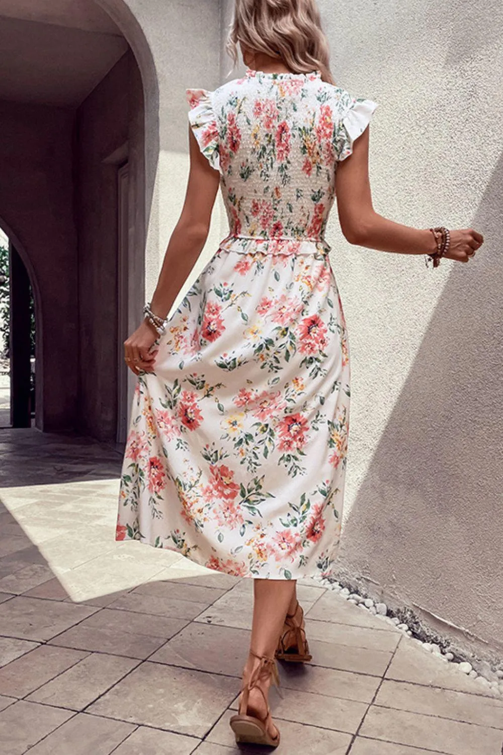 Hazel Blues® |  Floral Smocked Butterfly Sleeve Slit Dress