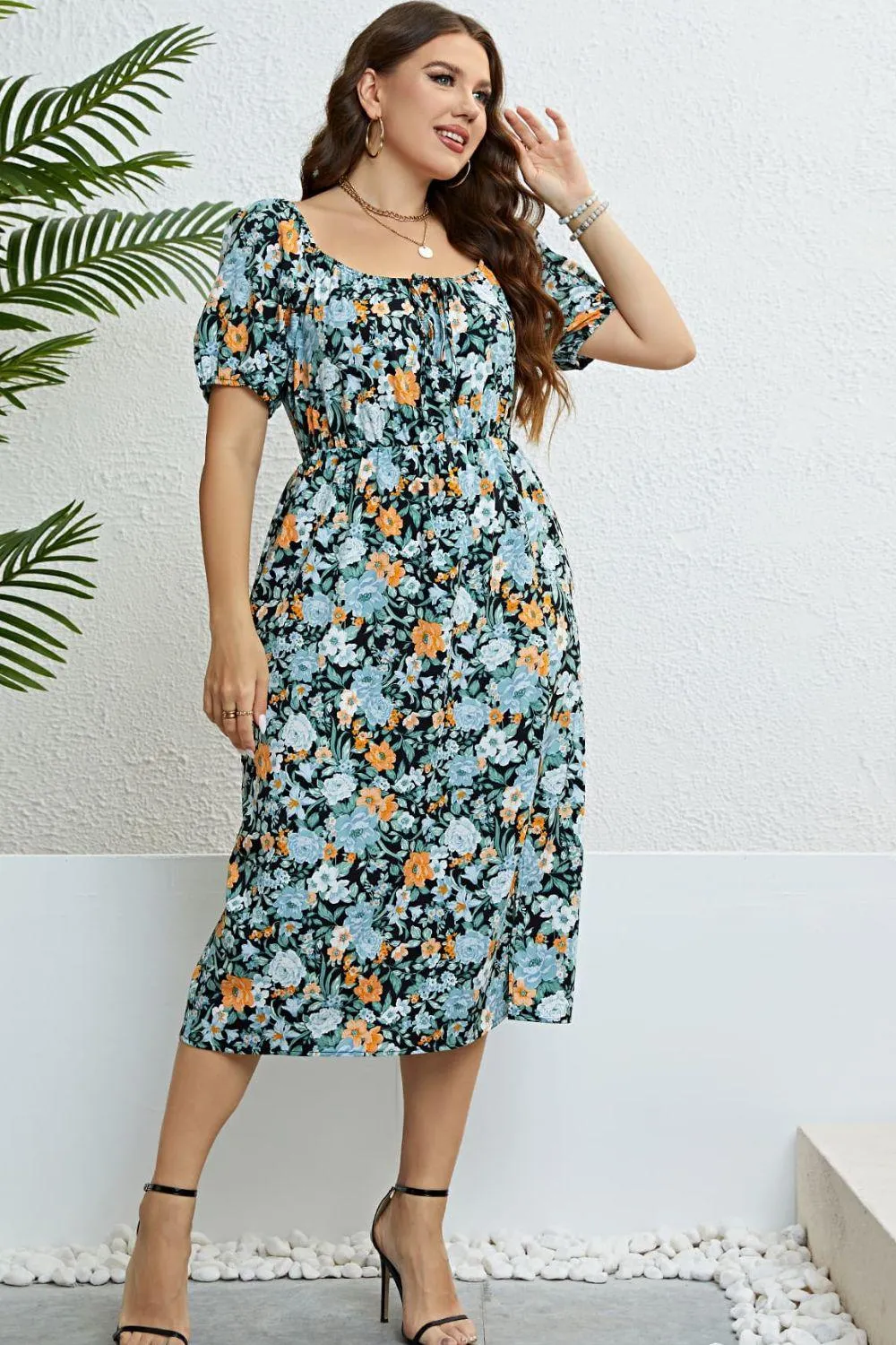 Hazel Blues® |  Floral Split Short Sleeve Dress