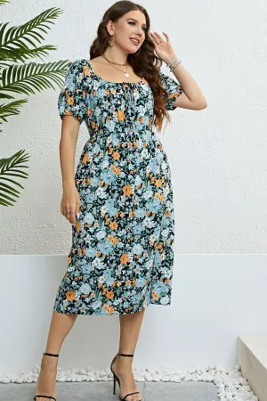 Hazel Blues® |  Floral Split Short Sleeve Dress