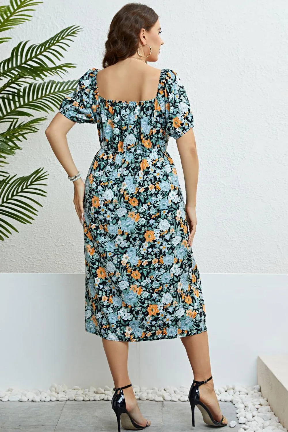 Hazel Blues® |  Floral Split Short Sleeve Dress