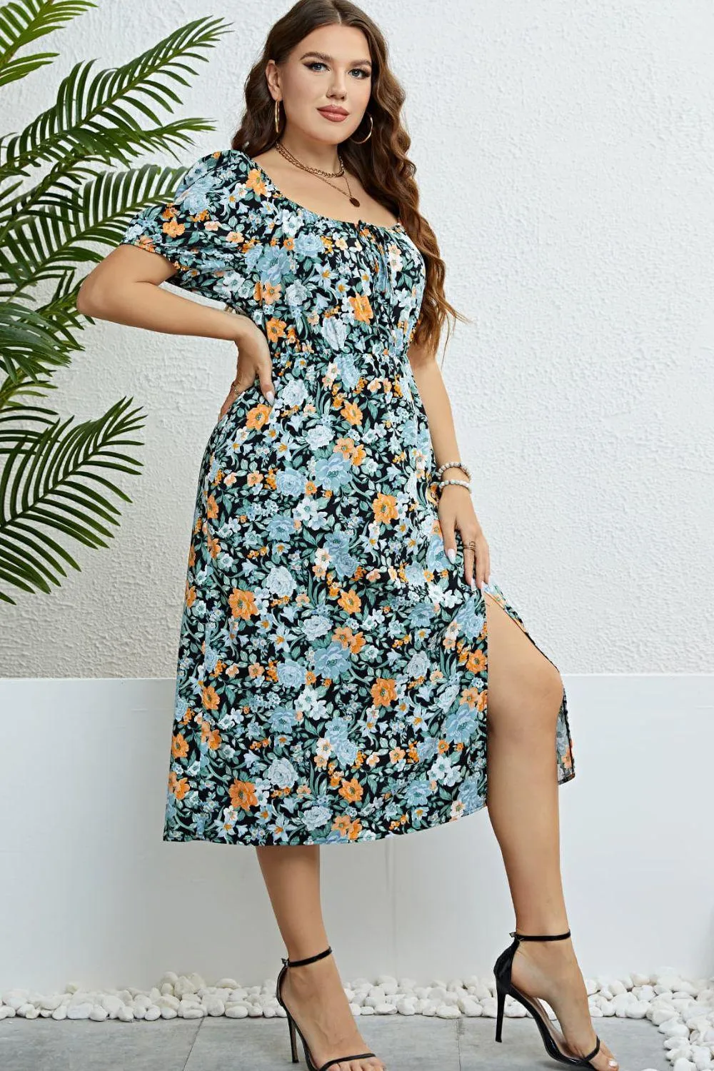 Hazel Blues® |  Floral Split Short Sleeve Dress