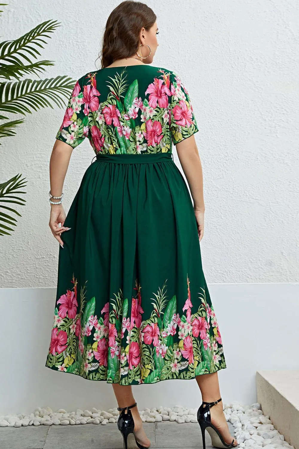 Hazel Blues® |  Floral Tie-Waist Round Neck Dress