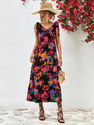 Hazel Blues® |  Multicolored V-Neck Backless Midi Dress